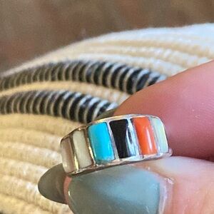 Zuni design Natural stones sterling silver ring size 5.75